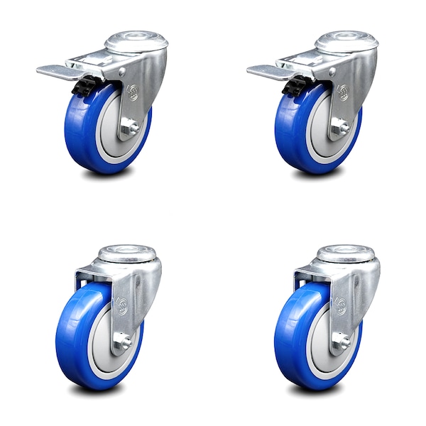 Service Caster 4 Inch Blue Polyurethane Swivel Bolt Hole Caster Set with 2 Total Lock Brake SCC-BHTTL20S414-PPUB-BLUE-2-S-2 - main